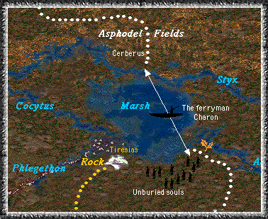 Часть карты аида - на карте реки Стикс, Кокитс и асфоделевый луг